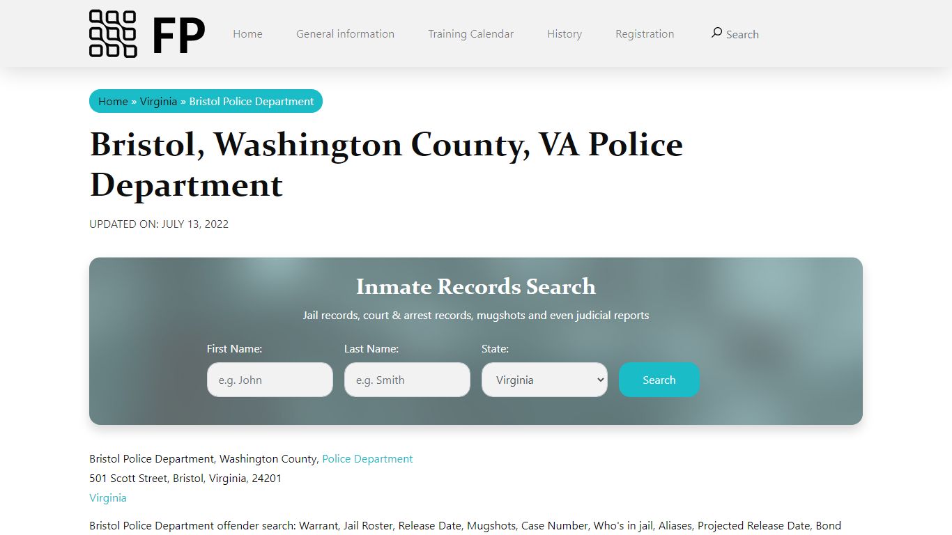 Bristol, VA Police - City Jail Inmates, Arrests